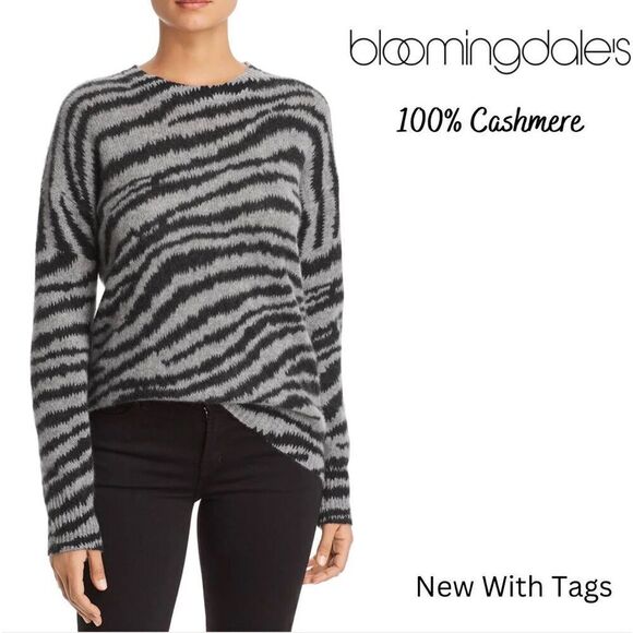 BLOOMINGDALE’S Cashmere Zebra Print Sweater NWT XSmall Black & Gray - Picture 1 of 9
